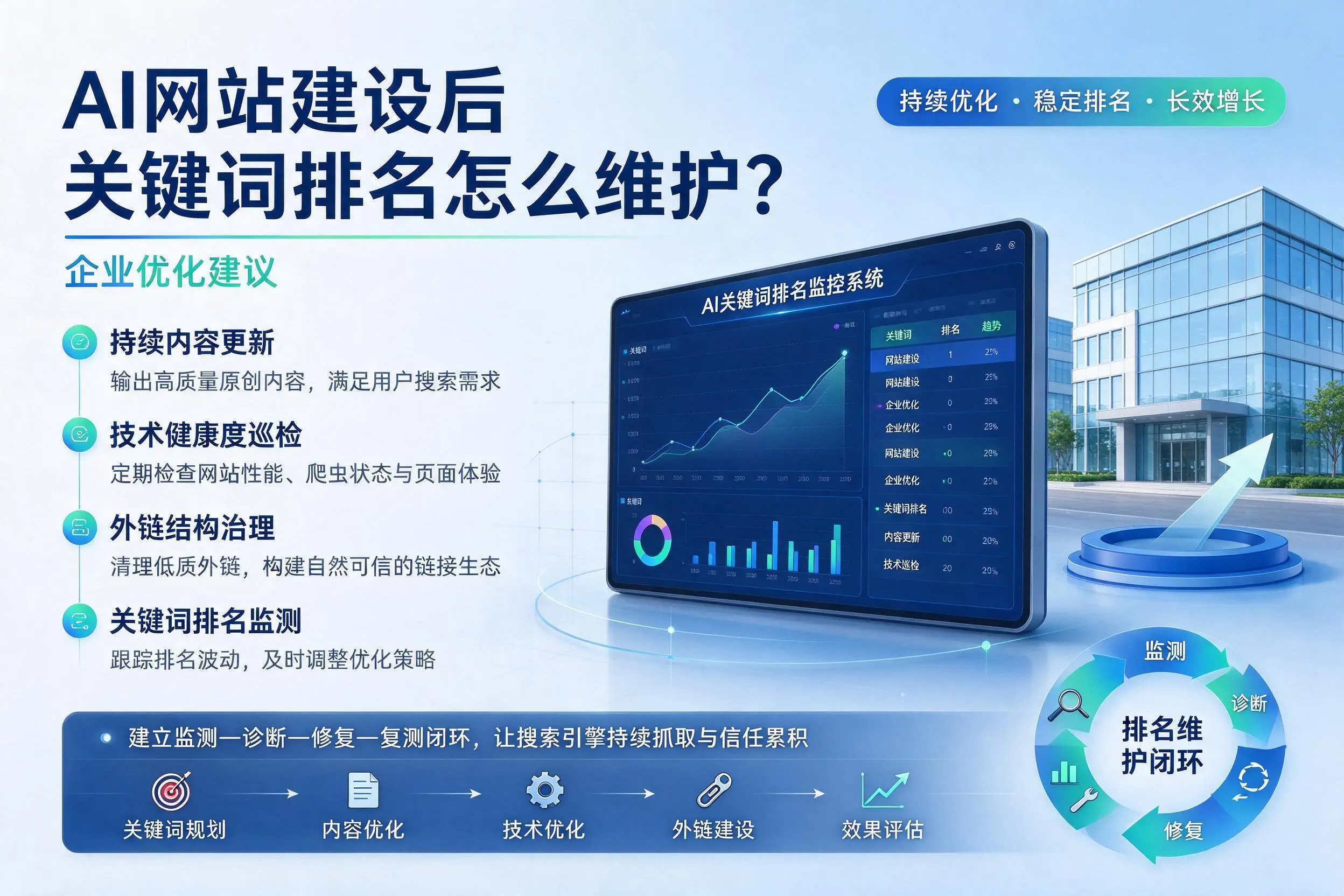 AI网站建设后关键词排名怎么维护?怒江企业优化建议