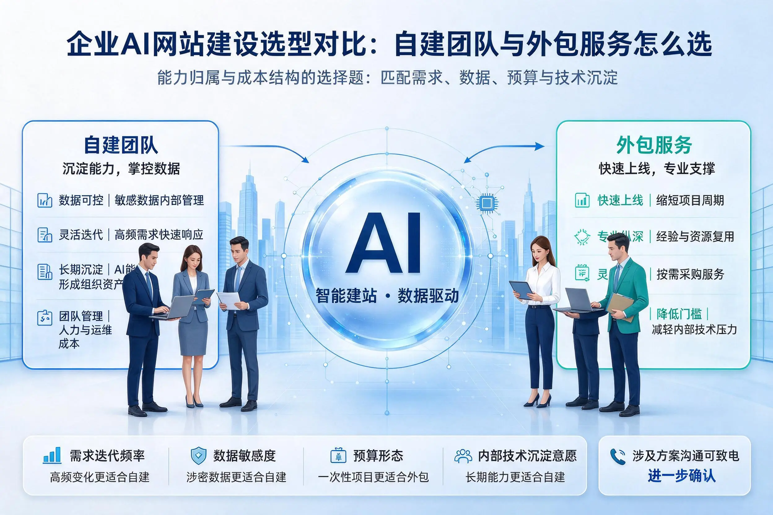 怒江企业AI网站建设选型对比：自建团队与外包服务怎么选